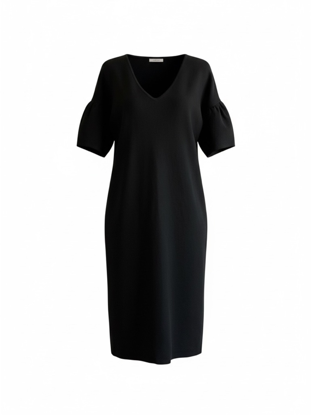 Lauren Ralph Lauren Black V-Neck Puff Sleeve Midi‎ Dress New